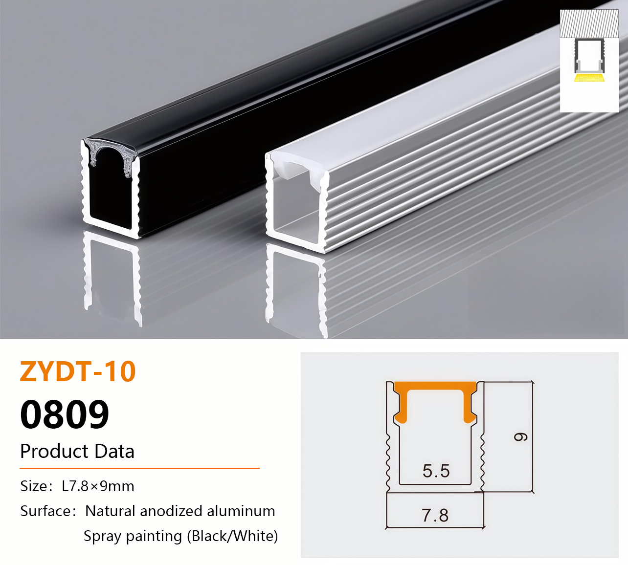 0809 Aluminum LED Light Channel